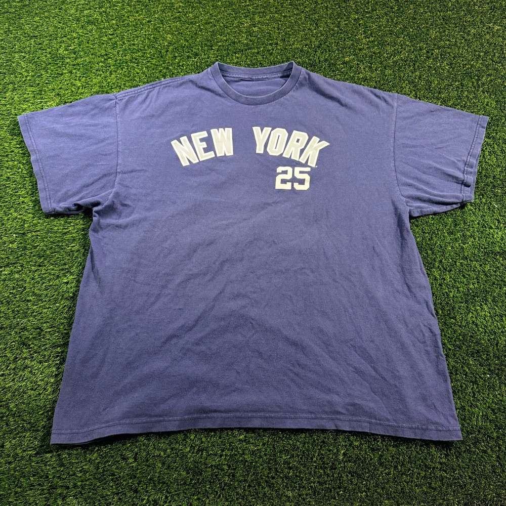 VF Imagewear New York Yankees Mark Teixeira 25 Navy Blue MLB T-Shirt Large